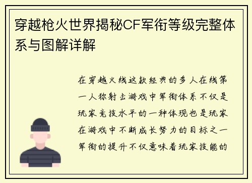 穿越枪火世界揭秘CF军衔等级完整体系与图解详解